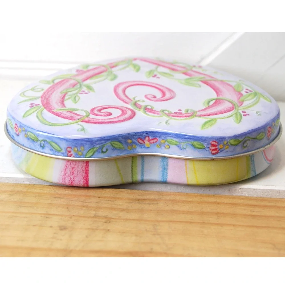 Brighton Tin Jewelry box Heart-shaped Flower vines Striped‎ Y2K Vintage